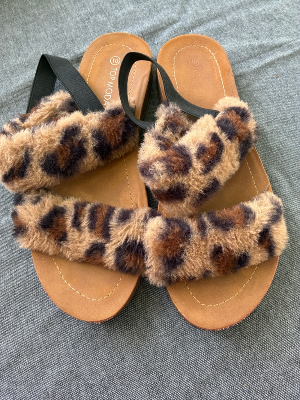 TOP Moda Leopard Faux Fur Slide Sandals - Brown & Black